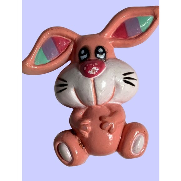 Vintage Pink Bunny Brooch Pin - Cute Handmade Easter Rabbit Jewelry - Picture 2 of 9